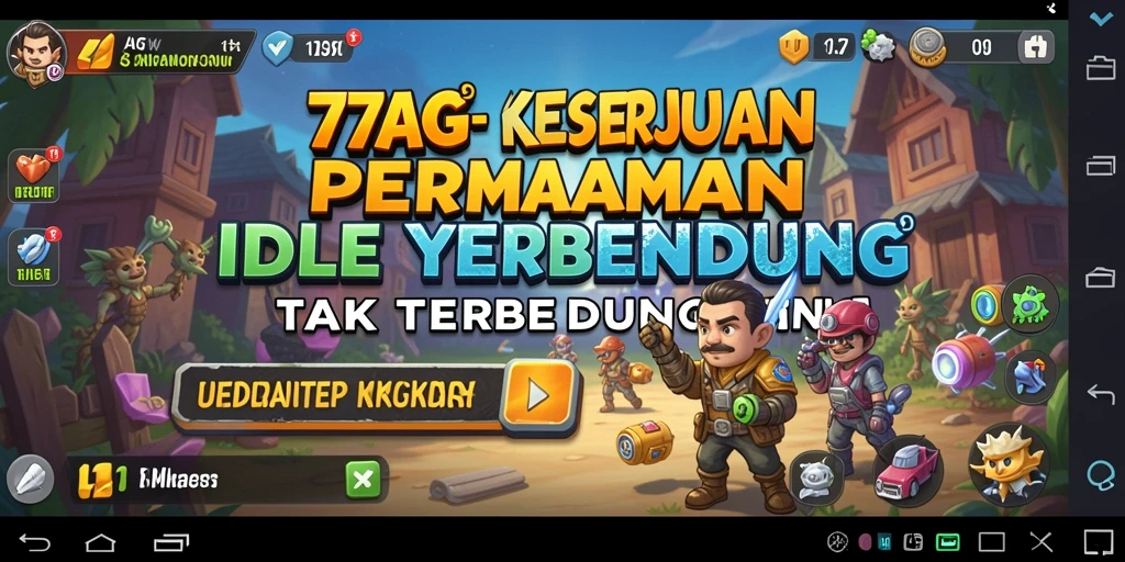 Tangkapan layar utama 77AG menampilkan karakter lucu dalam gameplay Idle yang menghibur.