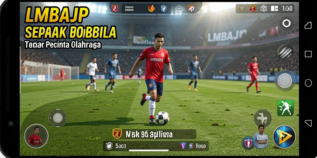 Screenshot utama LMBAJP menunjukkan aksi seru permainan sepak bola.