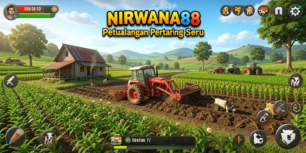 Tampilan gameplay seru NIRWANA88 dengan ladang yang indah.