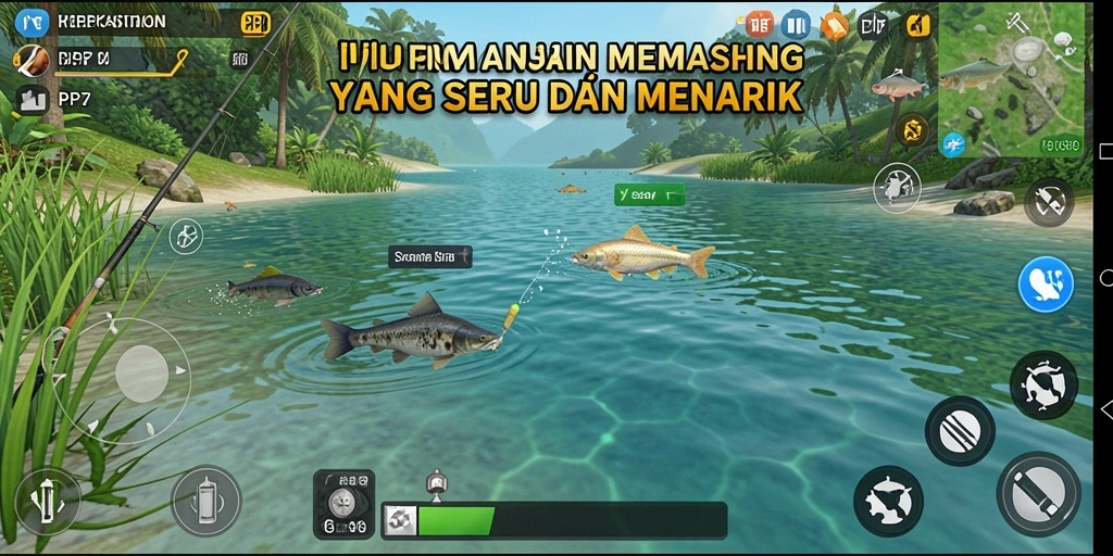 Screenshot gameplay PP7 yang menampilkan pengalaman memancing seru.