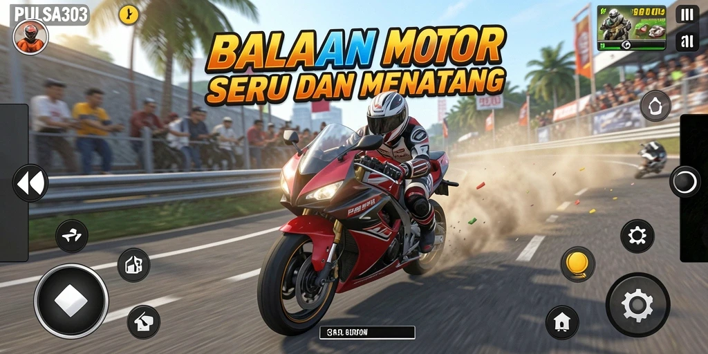 Screenshot gameplay PULSA303 menunjukkan balapan motor yang seru dan penuh aksi.